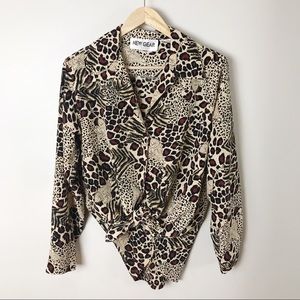 Vintage | 80’s Leopard Animal Print Blouse M L